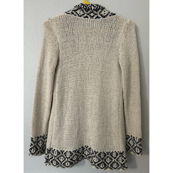 Lucky Brand Cream and Black Long Sleeve Open Front Knit Cardigan Size Small - Picture 4 of 5